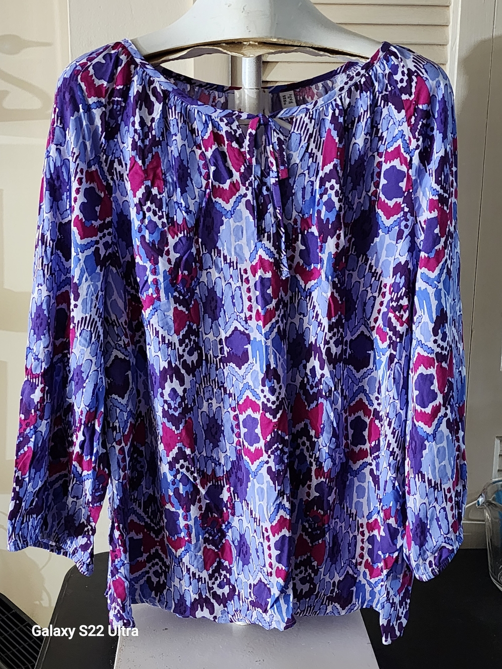 D & Co Boho Floral-Print Peasant Blouse in Purple and Pink